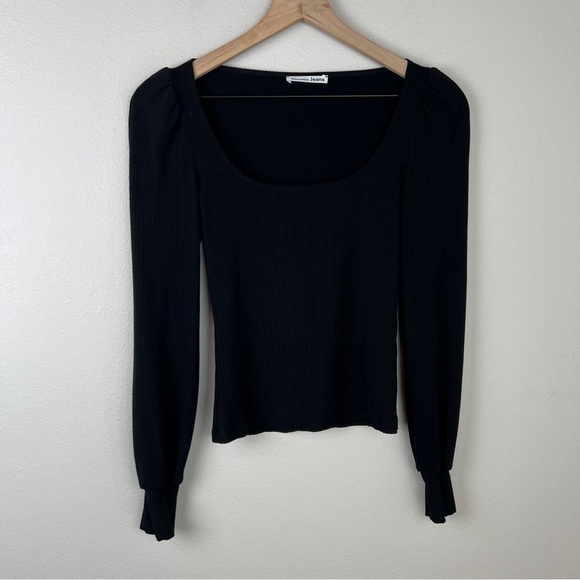 Reformation Black Ribbed Square Neck Top - Picture 2 of 6